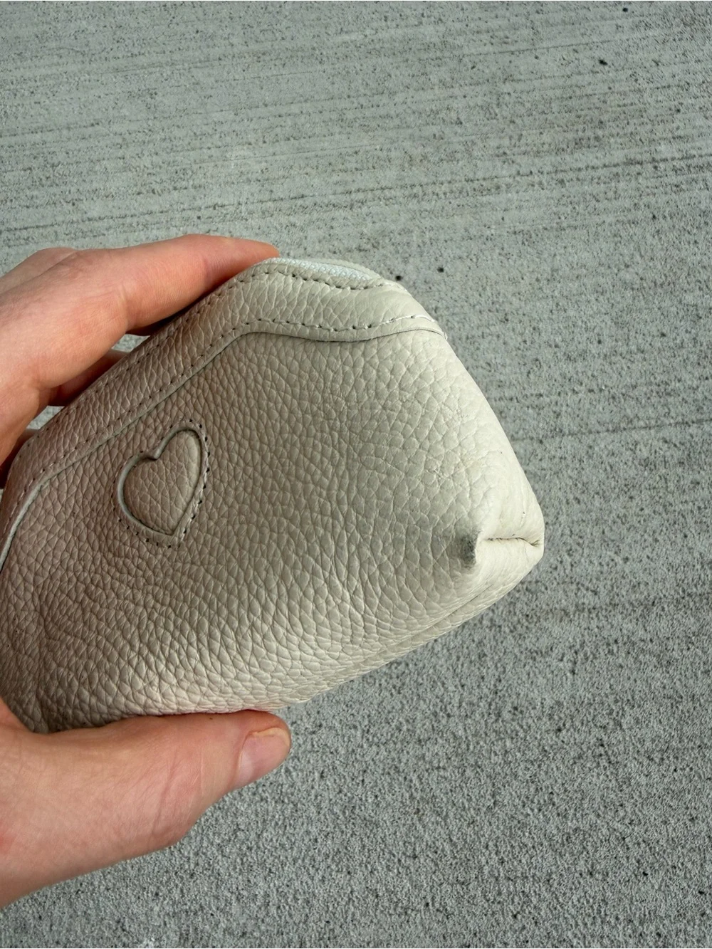 Vintage Brighton White Genuine Leather Coin Purse Heart Zip Wallet Change Pouch